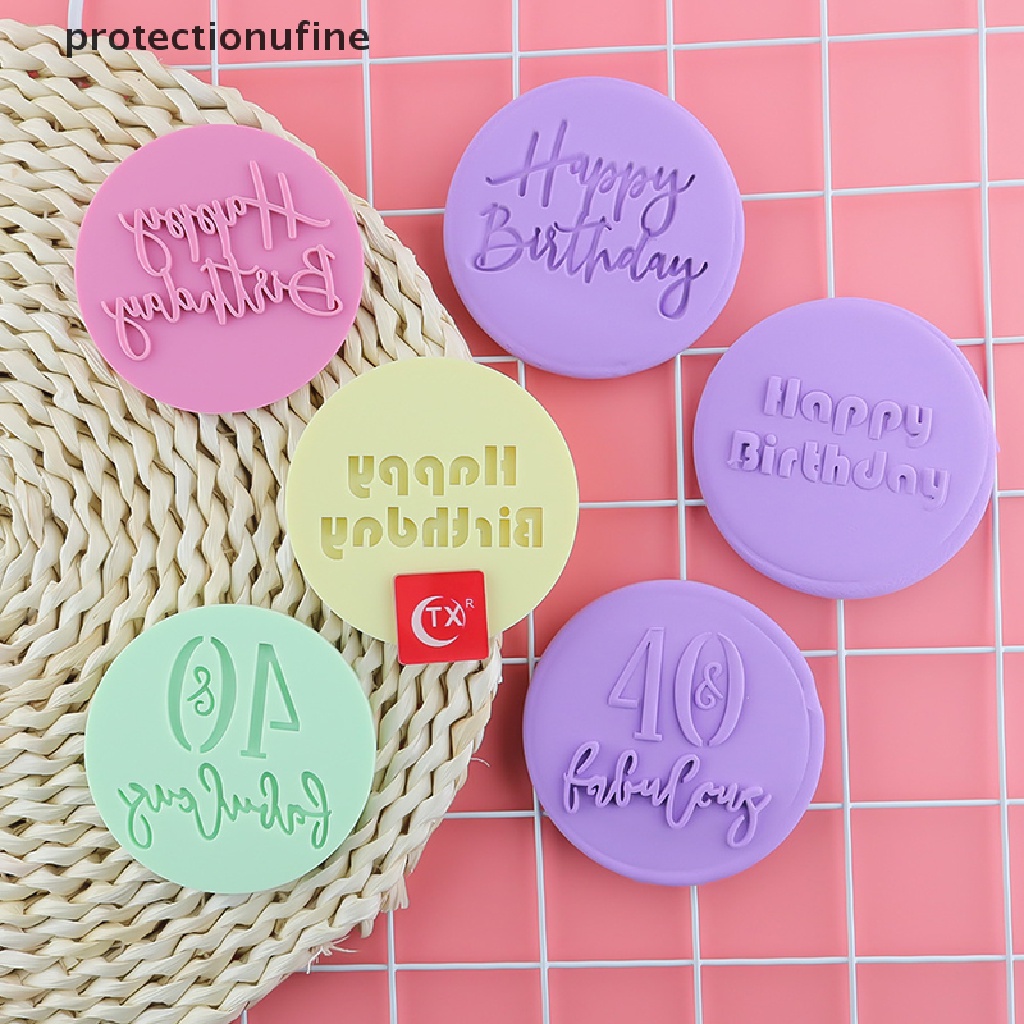 Khuôn Tròn In Nổi Họa Tiết Happy Birthday Chất Liệu Acrylic Dùng Để Trang Trí Bánh Kem PR3VN
