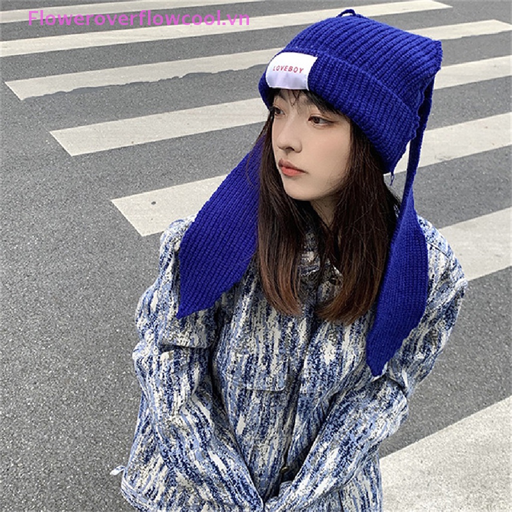 Mũ Len Beanie Tai Thỏ Dài Giữ Ấm
