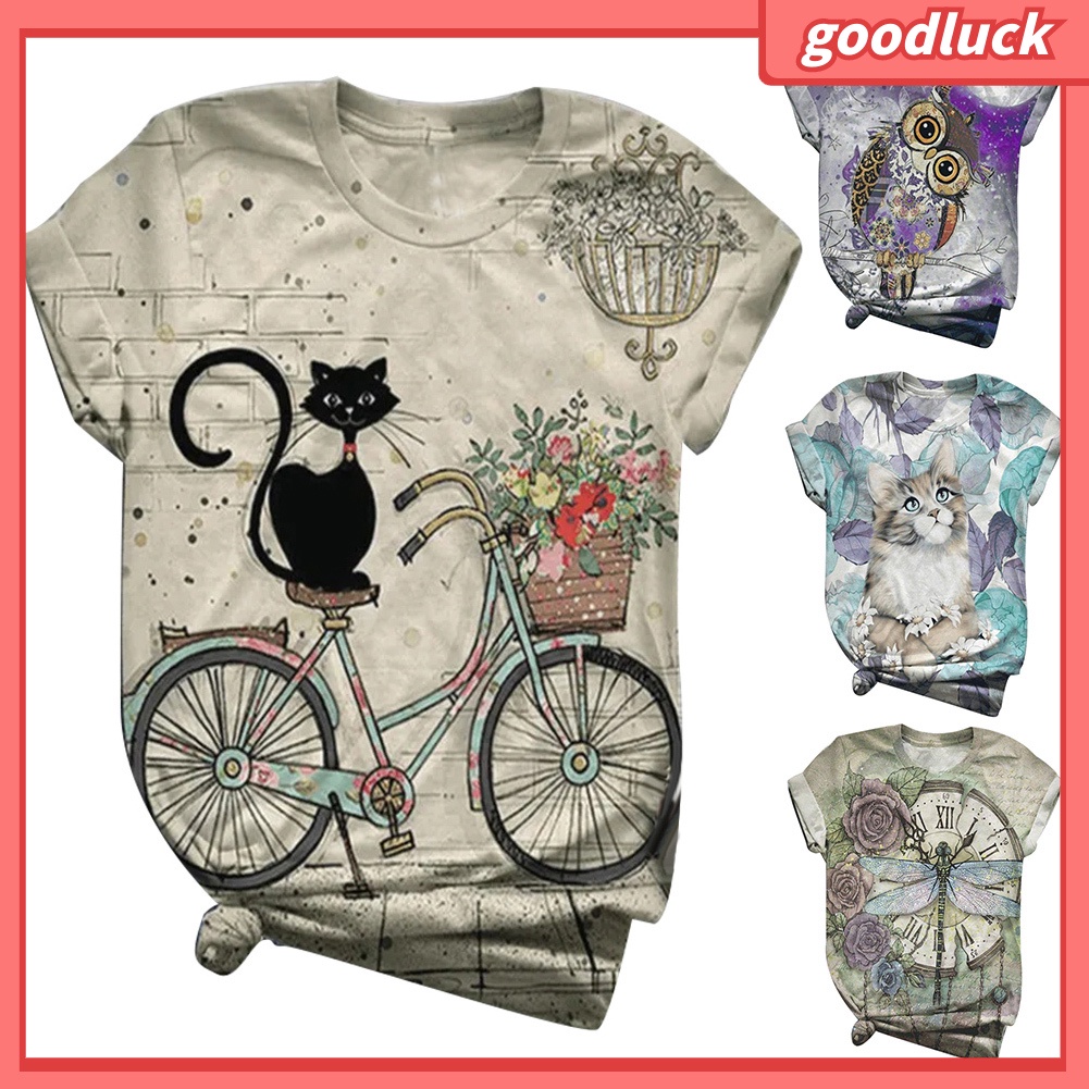 Áo Thun Tay Ngắn Cổ Tròn In Họa Tiết Bò Sữa / Đồng Hồ Hoa Thời Trang Mùa Hè Cho Nữ