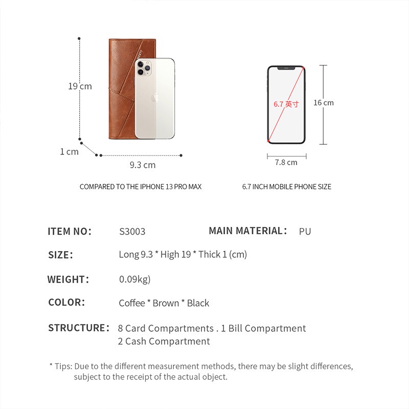 Ví Da Pu Siêu Mỏng Dáng Dài Chống Trộm Đa Năng Cho Nam