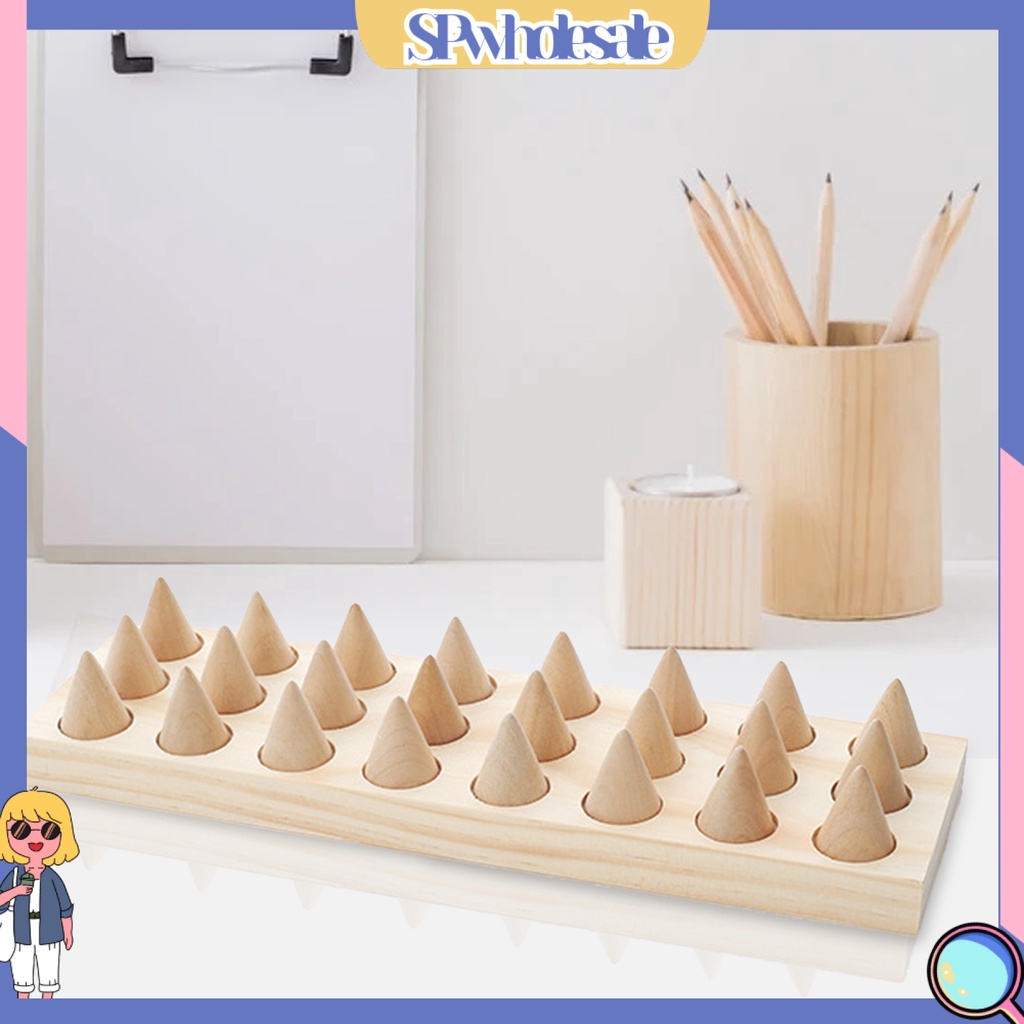 &lt;SPwholesale&gt; Giá Đỡ Trưng Bày Nhẫn Hình Nón 24 Lỗ Bằng Gỗ Thân Thiện Với Môi Trường
