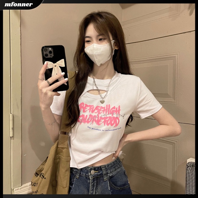 Áo Thun Croptop Tay Ngắn Cổ Tròn Dáng Ôm Thời Trang Mùa Hè Xinh Xắn Cho Nữ