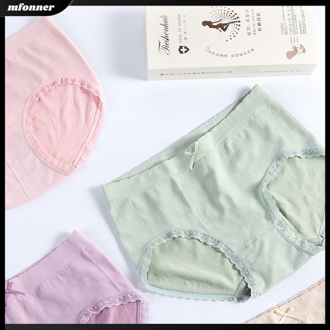 Set 4 Quần Lót Cotton Không Đường May Lưng Vừa Đính Nơ Dễ Thương Cho Nữ