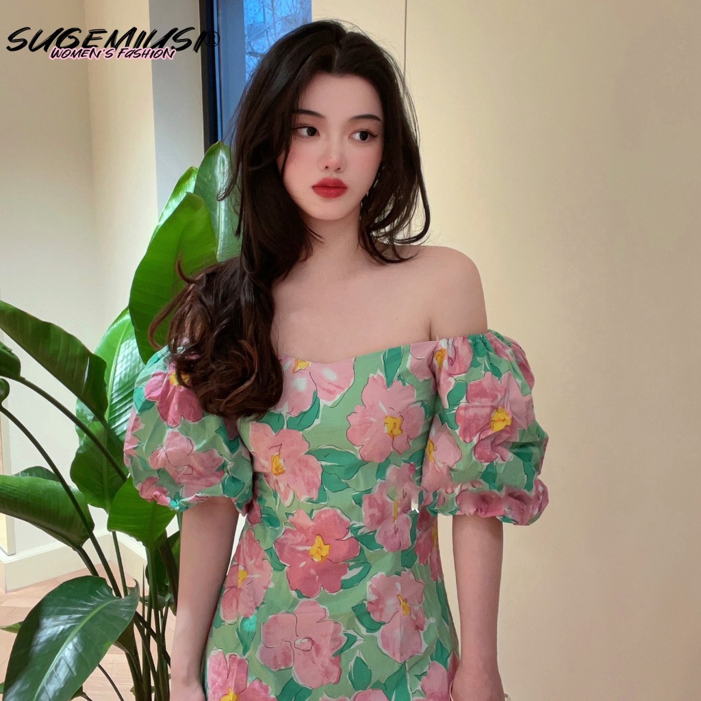 Sugemiusi Váy Ngắn Tay Phồng Thiết Kế Ngọt Ngào Thanh Lịch Cao Cấp Cho Nữ