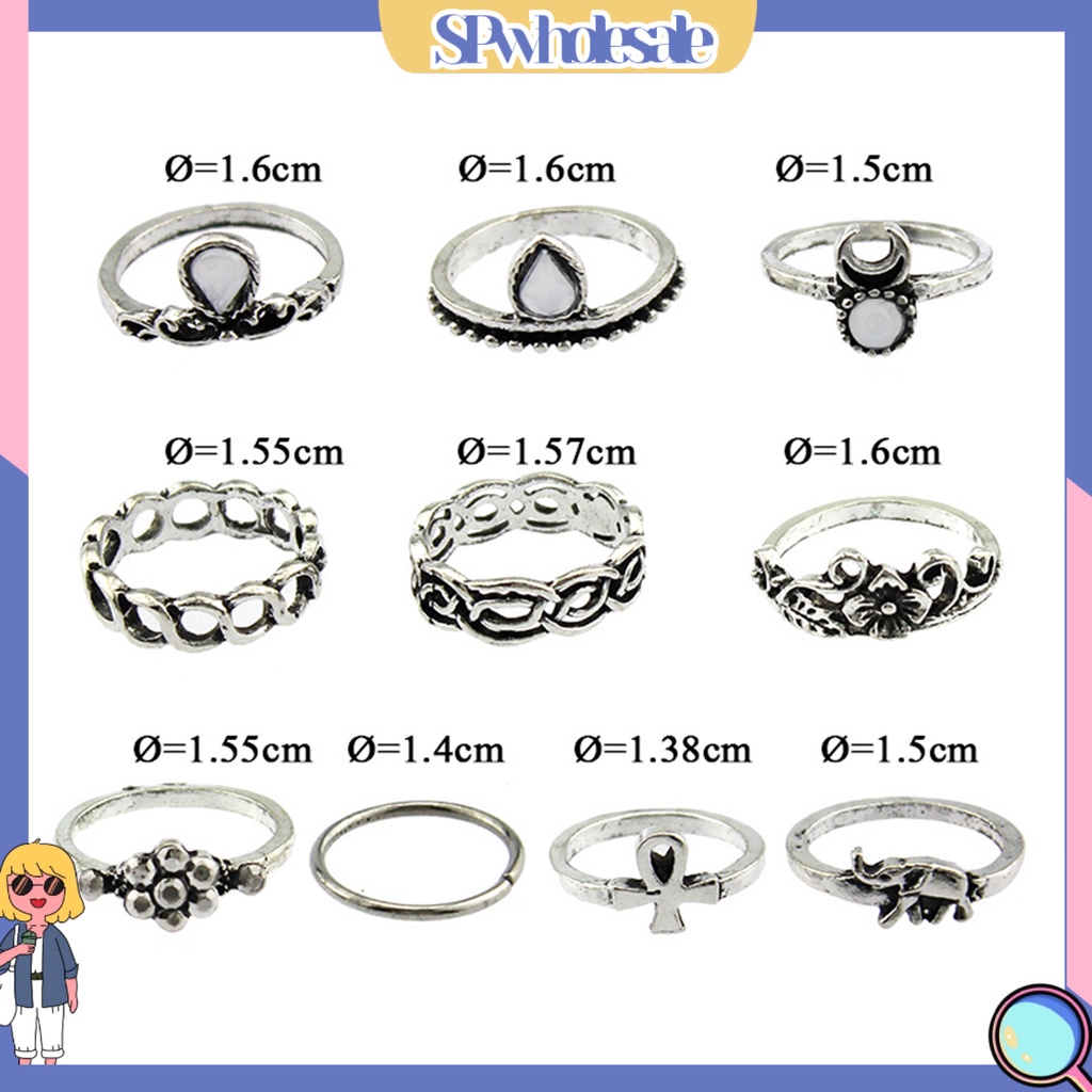 <SPwholesale> Set 10 Nhẫn Đeo Khớp Ngón Tay Phong Cách Vintage Cho Nữ