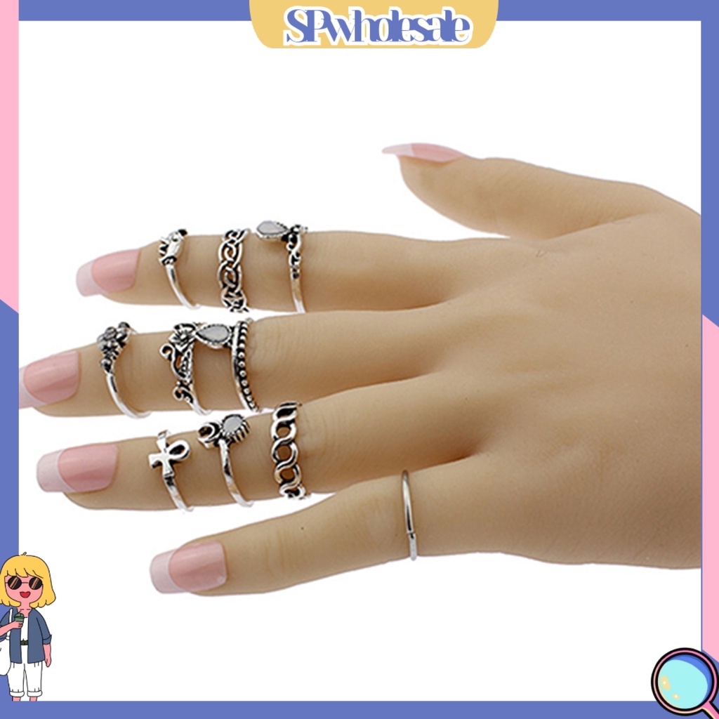 <SPwholesale> Set 10 Nhẫn Đeo Khớp Ngón Tay Phong Cách Vintage Cho Nữ