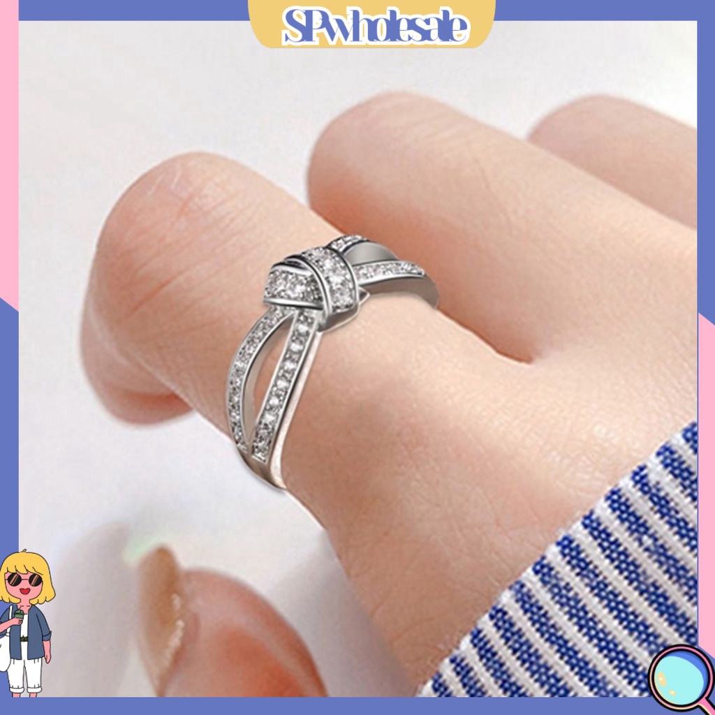 <SPwholesale> Nhẫn Hợp Kim Hình Nơ Xoắn Đính Đá Thời Trang Cho Nữ