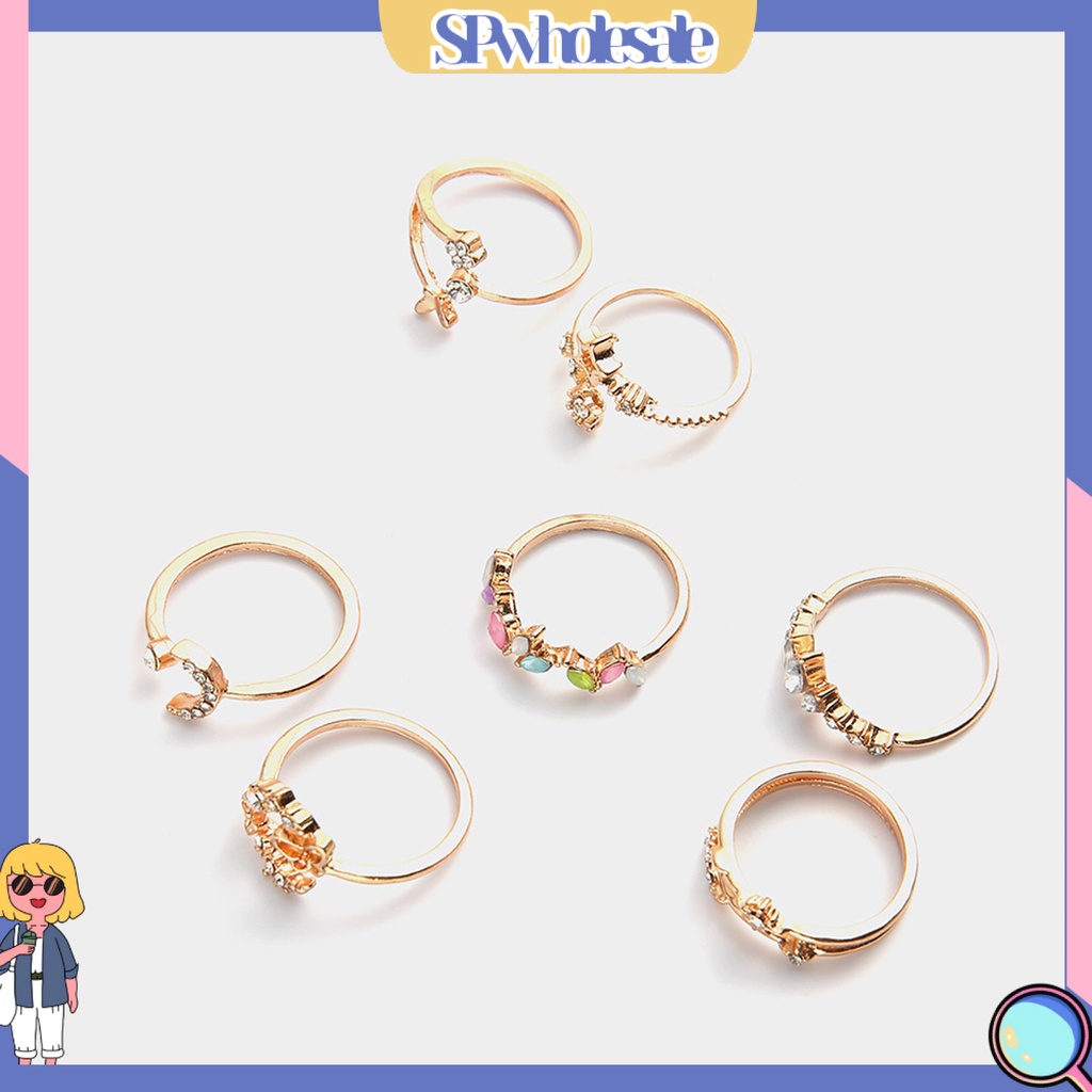 <SPwholesale> Set 7 Nhẫn Hở Hình Hoa Bướm Trọng Lượng Nhẹ Thoải Mái Không Dễ Vỡ