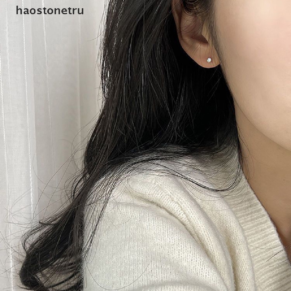 1 Đôi Khuyên Tai 3 / 4 / 5mm Bằng Thép Không Gỉ Đính Đá Zircon Dành Cho Nữ