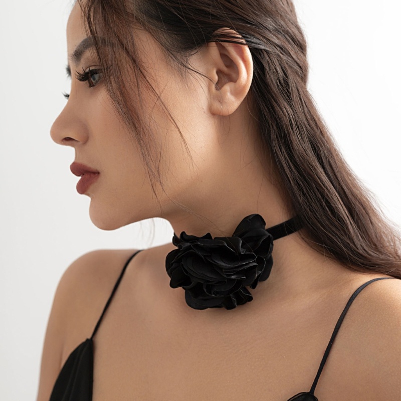 [CH *] Vòng Cổ Choker Vải Hoa Hồng Lãng Mạn Thanh Lịch Có Thể Điều Chỉnh Kích Thước