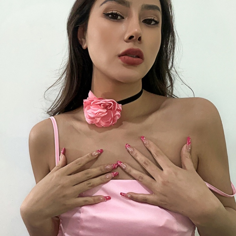 [CH *] Vòng Cổ Choker Vải Hoa Hồng Lãng Mạn Thanh Lịch Có Thể Điều Chỉnh Kích Thước