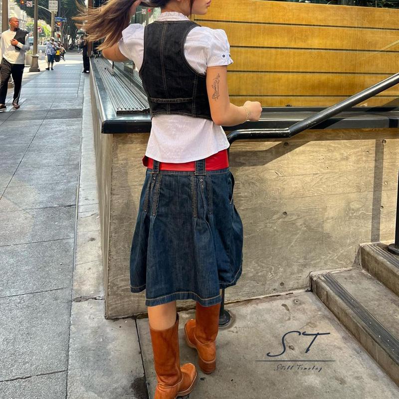 Áo Denim Sát Nách Cổ V Xẻ Sâu Thời Trang Cho Nữ