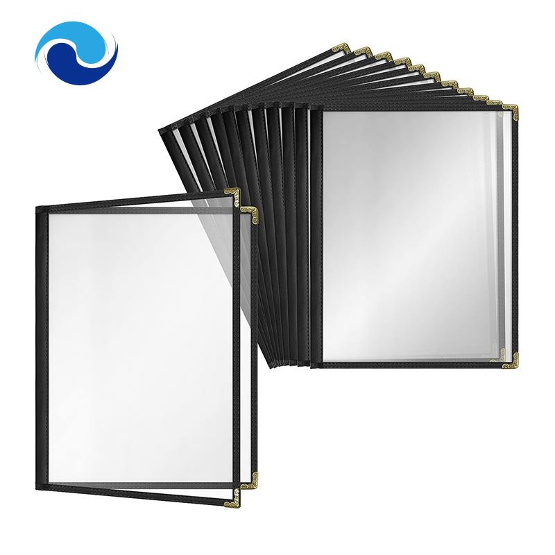 Bộ 12 Tấm Bọc Menu Màu Đen / Đen 2 Trang / 4 Views - 8.5 Inch X 11 Inch
