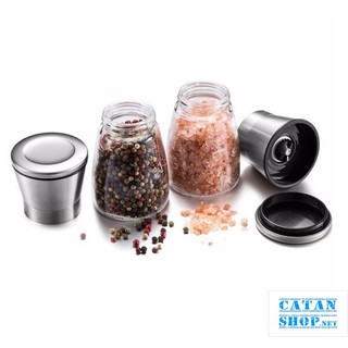 Lọ xay tiêu inox, cối xay tiêu xay tiêu mini, dụng cụ xay tiêu cầm tay, thủy tinh nắp inox cao cấp GD721-Xaytieu-inox