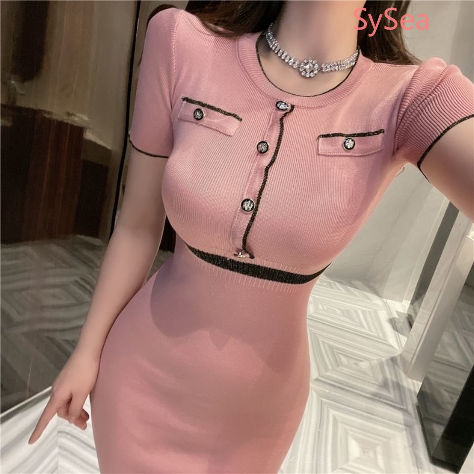 Đầm Dệt Kim Ngắn Tay Thời Trang Mùa Hè Cho Nữ