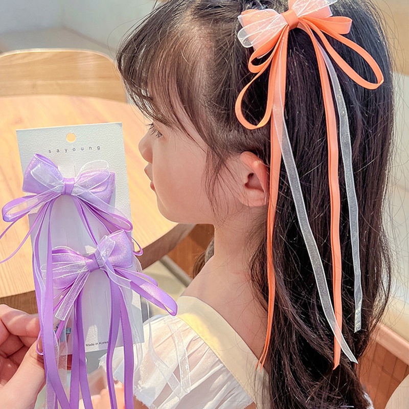 Kẹp Tóc Đính Nơ Ruy Băng Tua Rua Nhiều Màu Thời Trang Hàn Quốc Cho Bé Gái