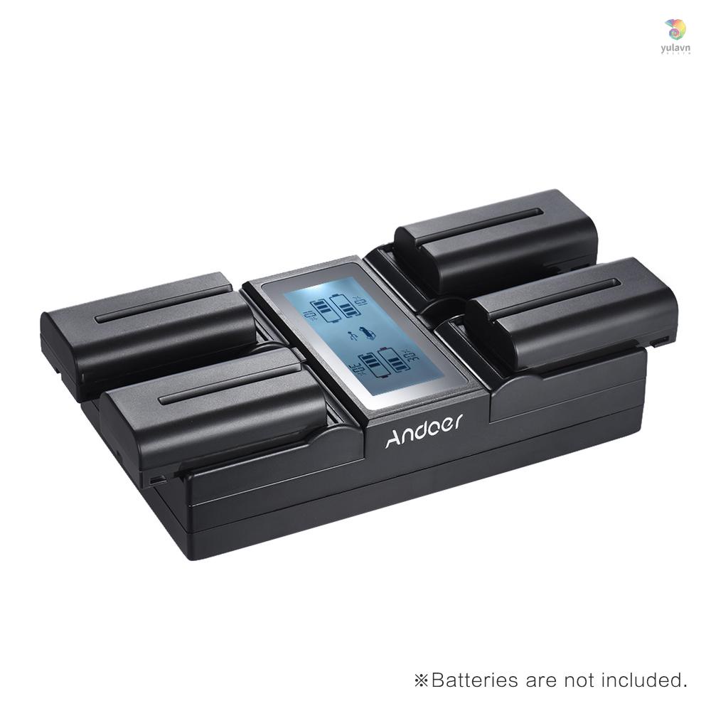 Bộ Sạc Pin Máy Ảnh Kỹ Thuật Số 4 Kênh Andoer NP-F970 Cho NP-F550 F750 F950 NP-FM50 FM500H QM71