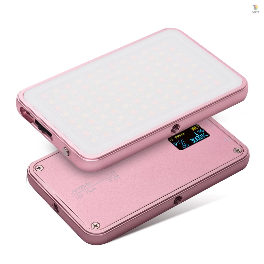 Bảng Đèn LED Mini Andoer FL-08 Chụp Ảnh 3000K-5500K Có Thể Sạc Lại Được Kèm Bộ Chuyển Đổi Cho Máy Ảnh DSLR