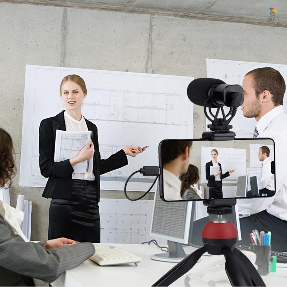 Micro Mini Cardioid Có Giá Đỡ Chống Sốc Phích Cắm Type-C Cho Điện Thoại Thông Minh Vlog Live Stream