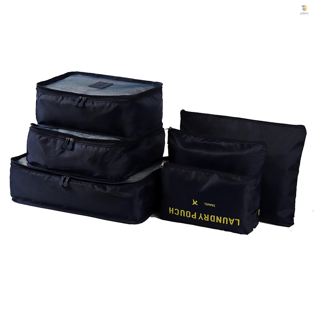 Bộ 6 Túi Đựng Hành Lý Du Lịch Màu Đen Siêu Bền Tiện Dụng