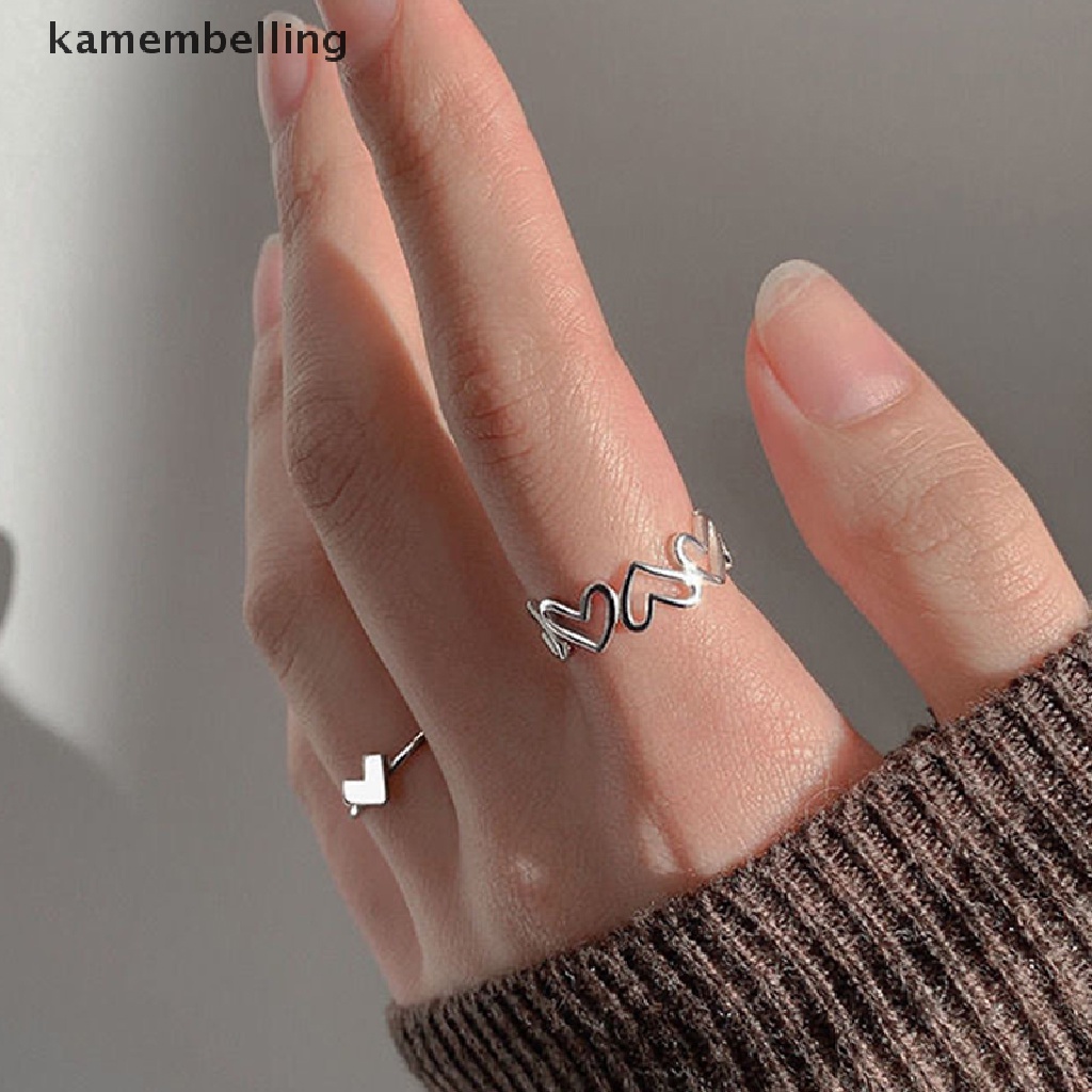 1 Bộ Nhẫn Hở Hình Trái Tim Màu Bạc Thời Trang Đơn Giản Dành Cho Nữ