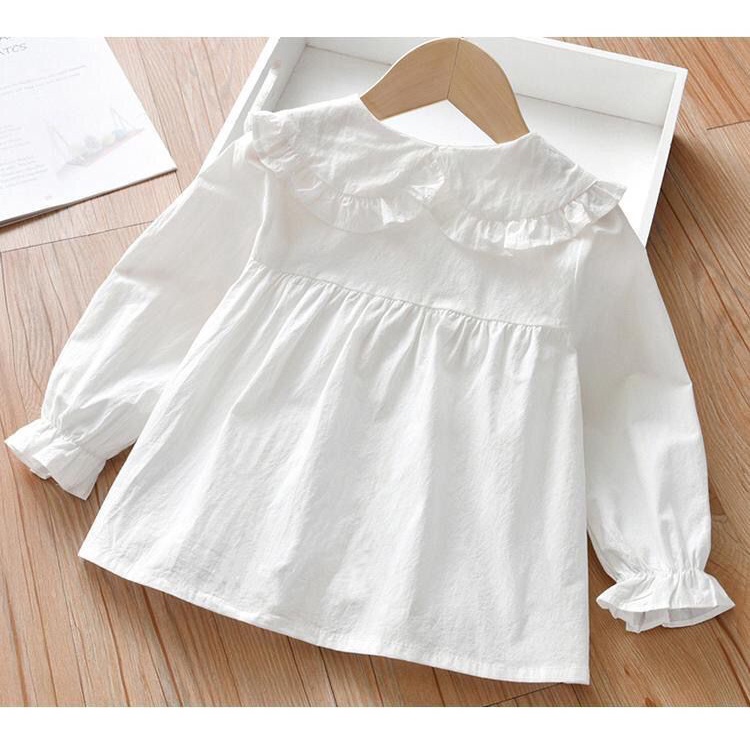 Áo Sơ Mi Tay Dài Cổ Búp Bê Màu Sắc Trơn Phong Cách Hàn Quốc Thời Trang Mùa Thu Xinh Xắn Cho Bé Gái