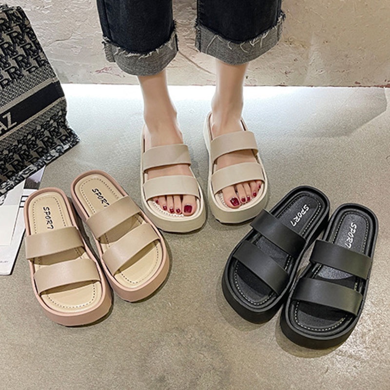 BAILUDAREN.Dép quai ngang đế dày chống trượt mang trong nhà/ ngoài trời tte thường ngày cho nữ