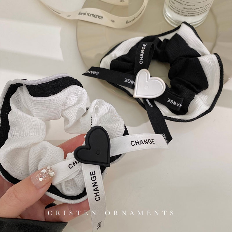 Dây Cột Tóc Đính Nơ Hình Trái Tim Đơn Giản Phong Cách Hàn Quốc Cho Nữ