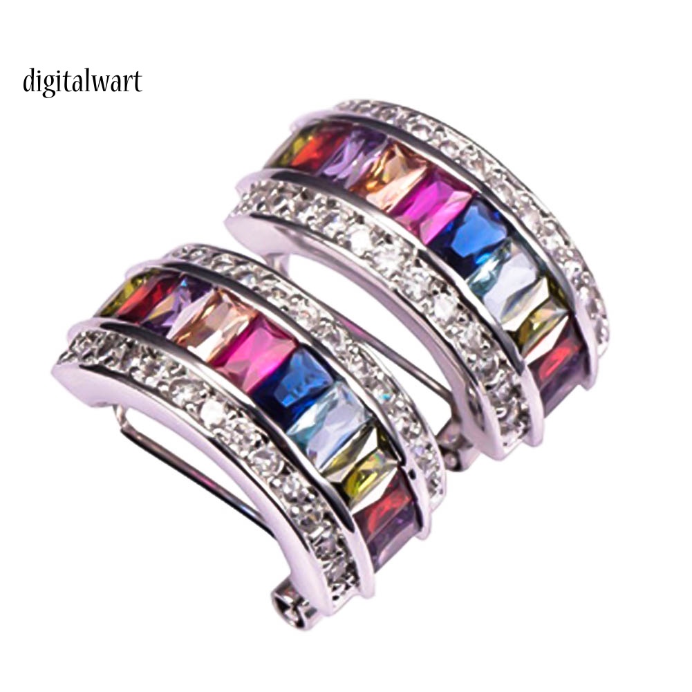 Kỹ Thuật Số| 1 Khuyên Vành Tai Chữ Nhật Đính Đá Nhiều Màu Sắc Lấp Lánh