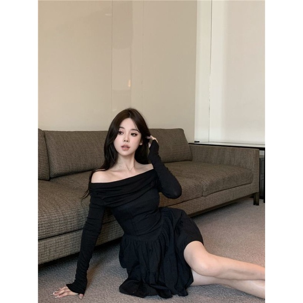 Đầm Tay Dài Hở Vai Thời Trang Quyến Rũ Cho Nữ