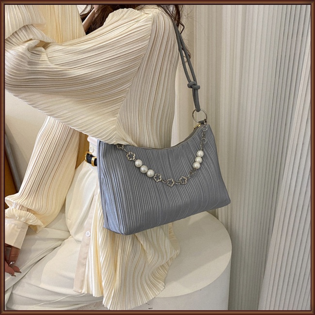 Túi Đeo Vai Xếp Ly Đính Ngọc Trai Phong Cách Hàn Quốc Thời Trang Cho Nữ