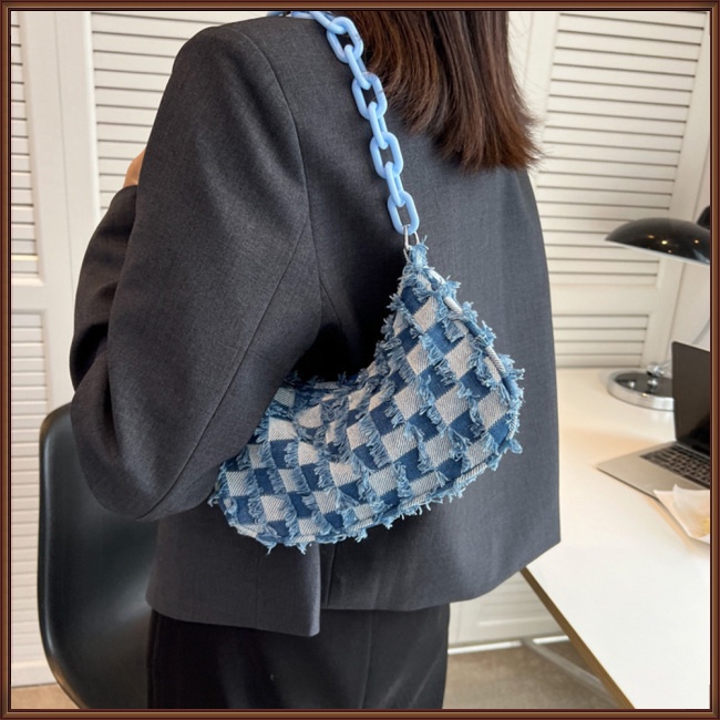 Túi Đeo Vai Họa Tiết Sọc Caro Chất Liệu Denim Thời Trang Mùa Hè Cho Nữ