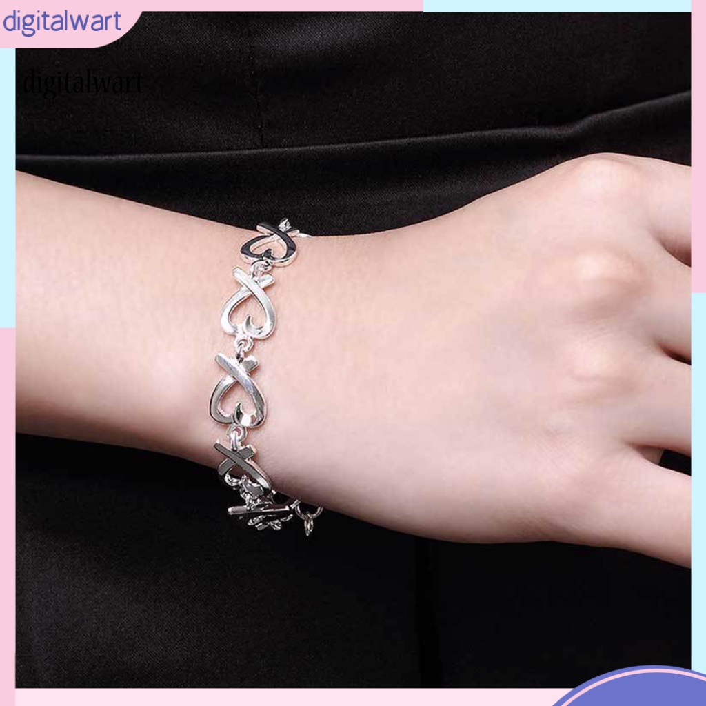 Kỹ Thuật Số| Vòng Đeo Tay Dạng Chuỗi Trái Tim Màu Sắc Bạc Khối Lượng Nhẹ 21cm Dành Cho Nữ