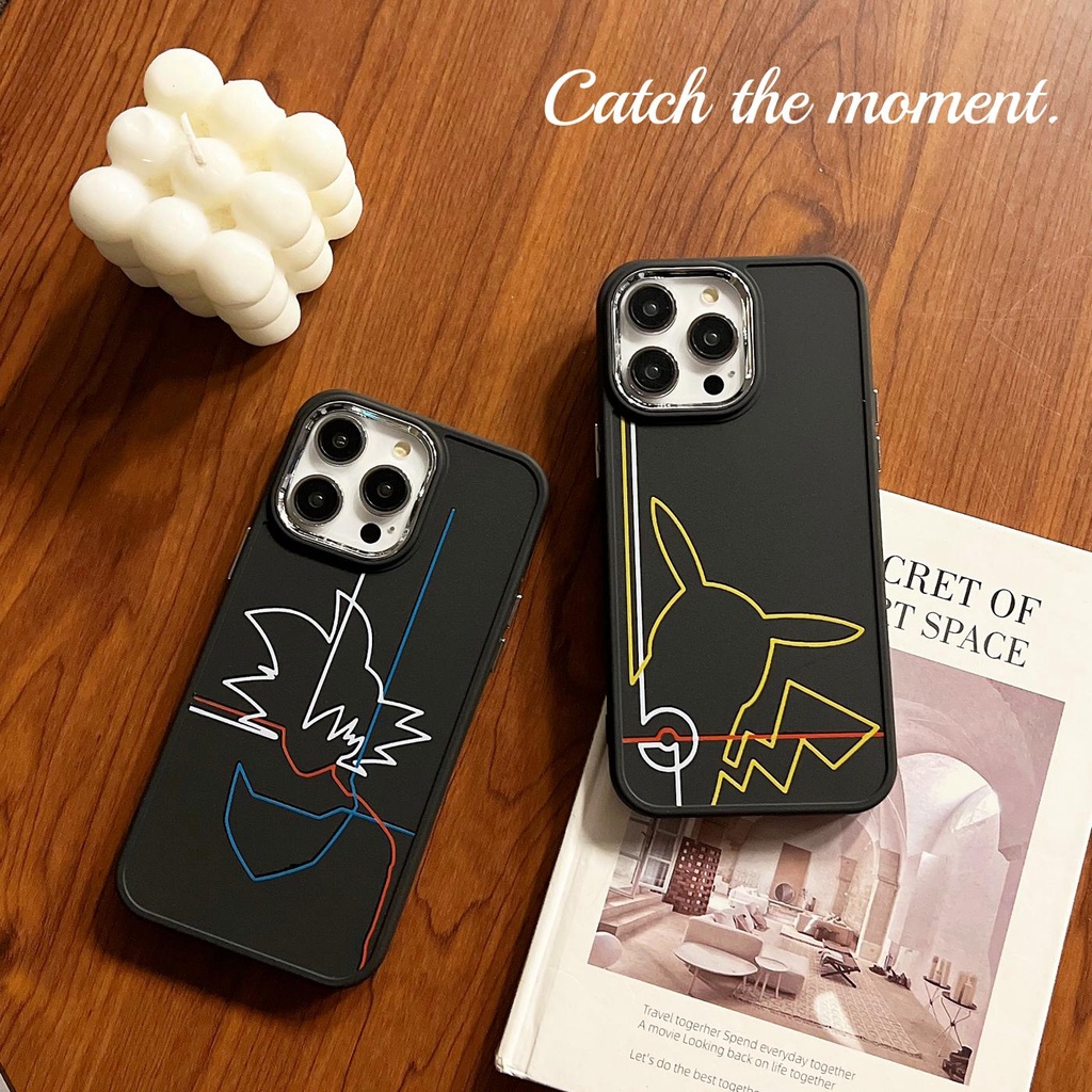 Ốp Điện Thoại TPU Dẻo Viền Đen Họa Tiết Hoạt Hình Đơn Giản Cho iphone 14 12 13 11 PRO MAX