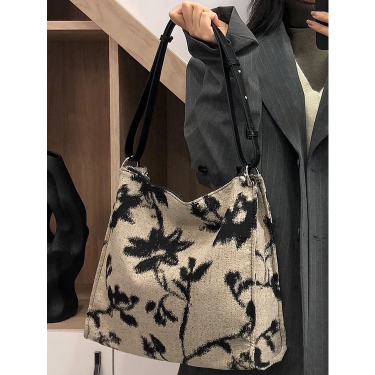 Túi Xách Đeo Vai Vải Jacquard Cỡ Lớn Thời Trang Nữ Sành Điệu