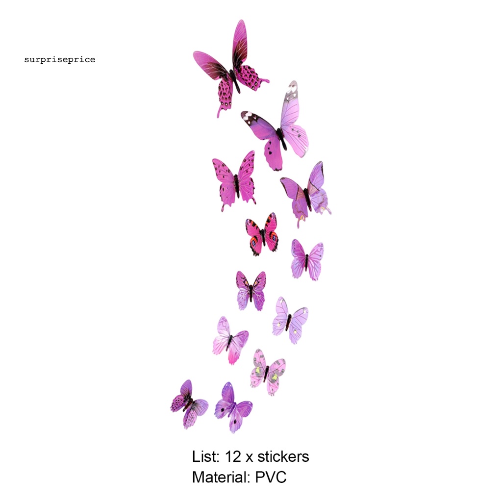 Bộ 12 Miếng Dán Tường Trang Trí Hình Bướm 3D Màu Dạ Quang Tháo Được