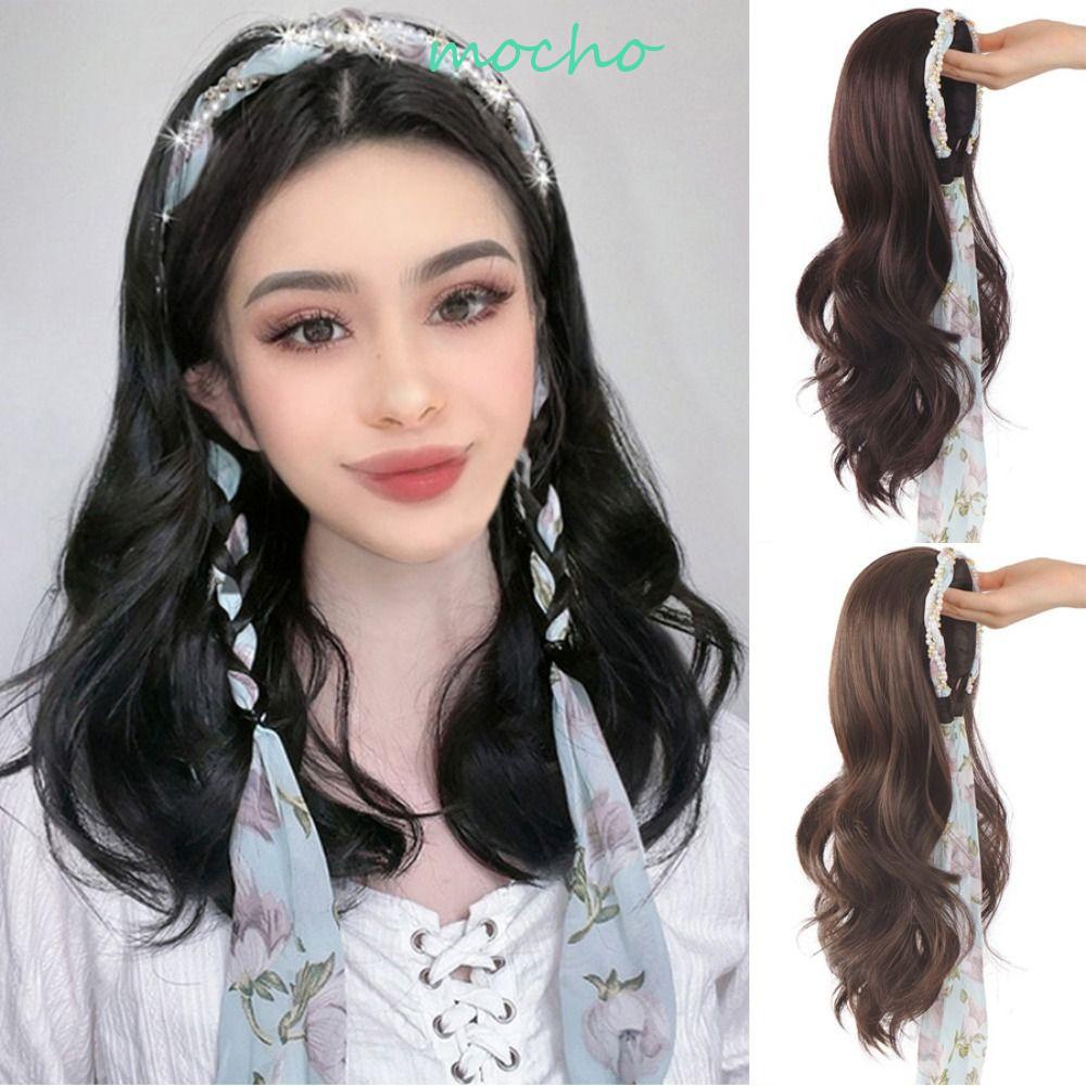 Mocho Băng Đô Giả Thắt Bím Bằng Sợi Tổng Hợp Màu Đen Cho Nữ