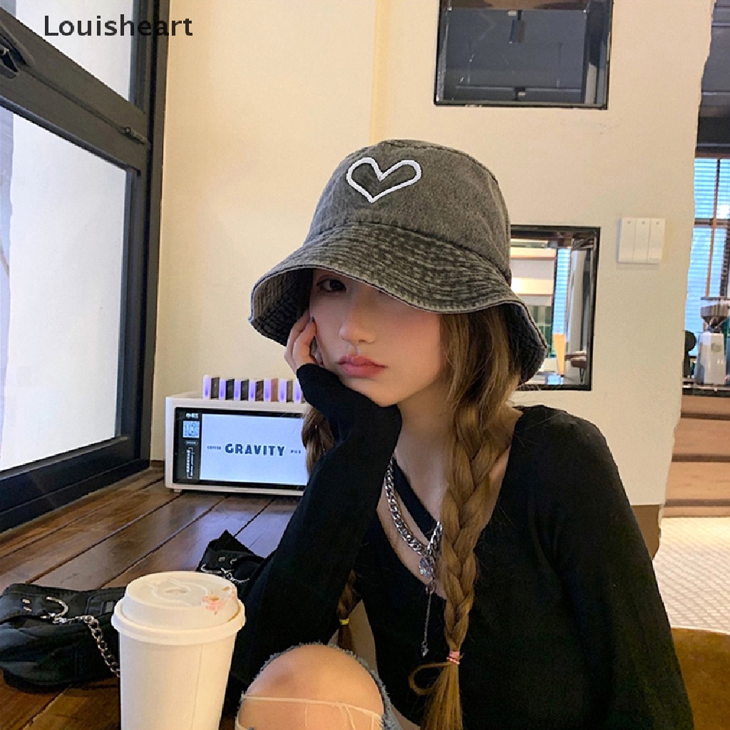 Mũ Tai Bèo Denim Chống Nắng Chống Gió Thêu Họa Tiết Trái Tim TFG Thời Trang Unisex