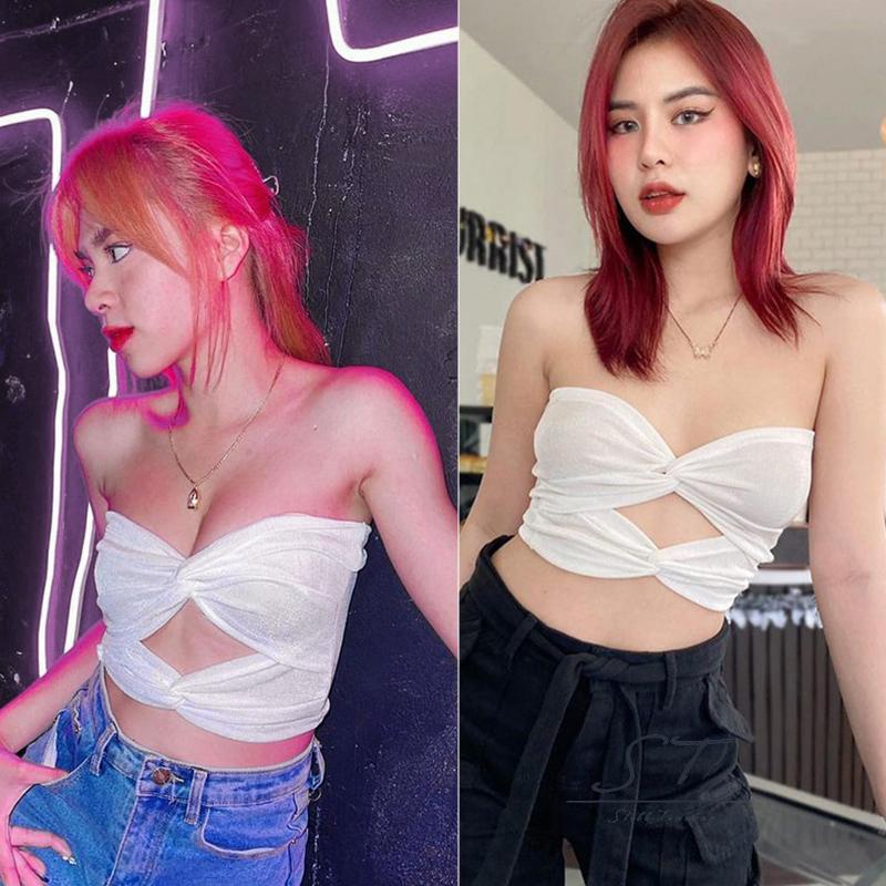 Áo Croptop Trễ Vai Hở Lưng Màu Trơn Phong Cách Đường Phố CY03