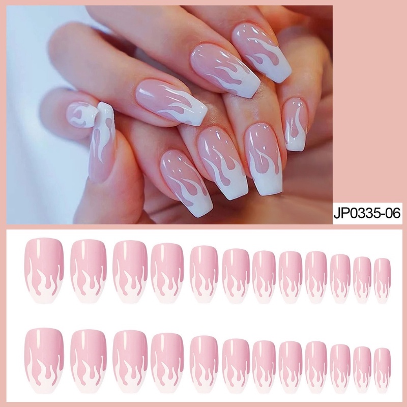 Bộ 24 Móng Tay Giả Đầu Vuông Màu Hồng / Lửa / Lửa