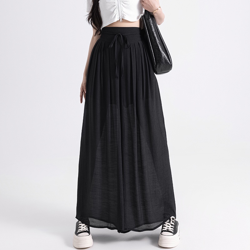 SUXI Quần ống rộng Lưng Thun Cột Dây Đơn Giản Thời Trang Mùa Hè Dành Cho Nữ