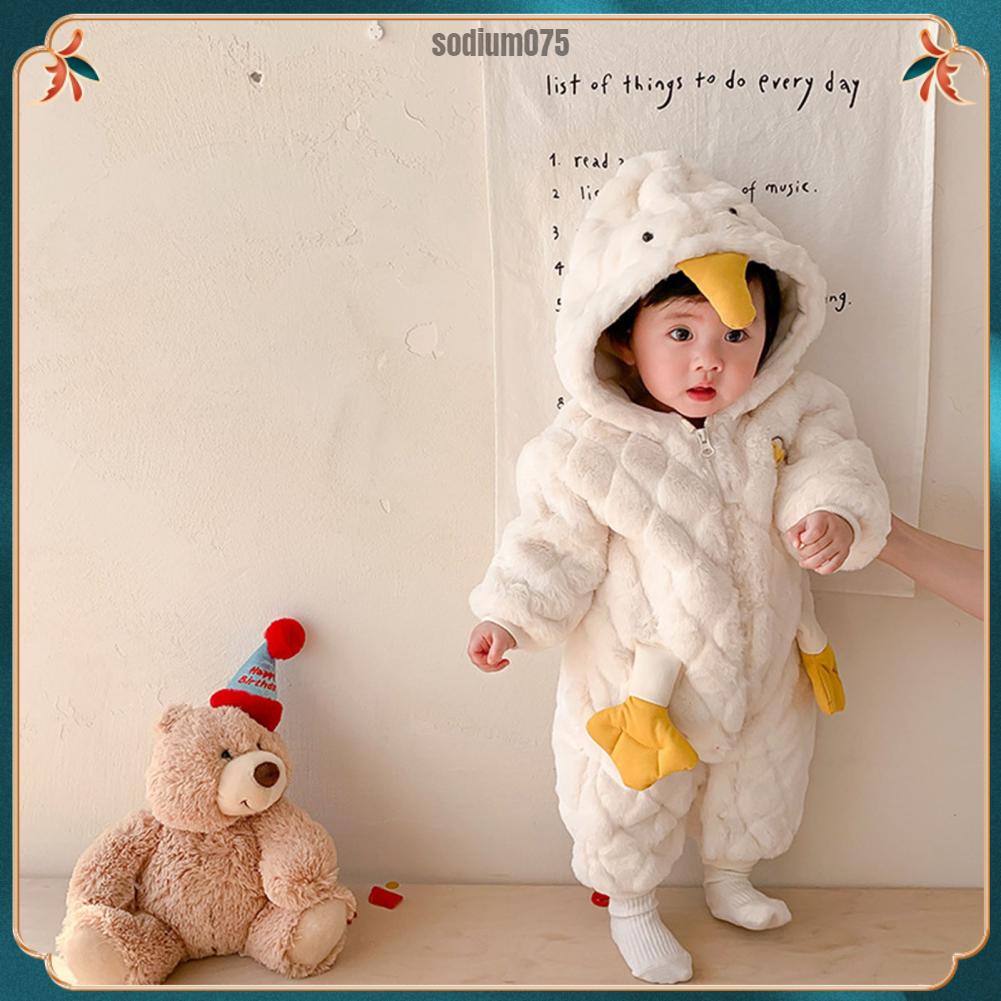Sodium075 Áo liền quần mềm mại cho bé hình con vịt Hoạt thời trang chống gió sơ sinh