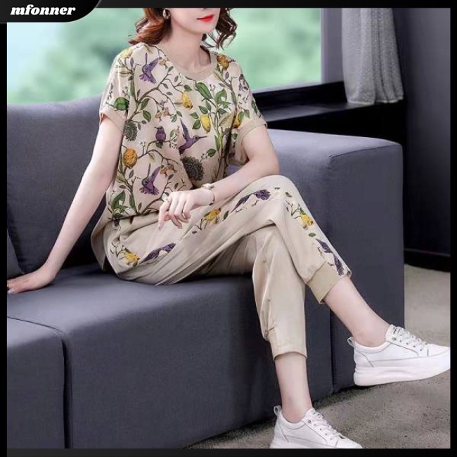 Set Đồ Mùa Hè 2 Món Gồm Áo Croptop Tay Cộc Dáng Rộng + Quần Dài Cho Nữ