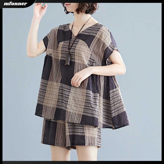 Set Áo Tay Ngắn Cổ Chữ V + Quần Short Dáng Rộng Thời Trang Cá Tính Cho Nữ