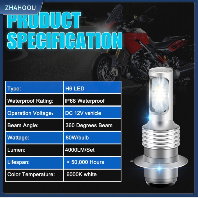 ☃Nhà Cửa☃ Set 2 Bóng Đèn Pha H6 6000k Ánh Sáng Trắng Dành Cho Xe Mô Tô