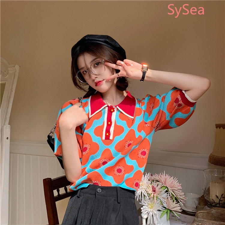 Áo Sơ Mi Ngắn Tay Cổ Polo Họa Tiết Hoa Thời Trang Mùa Hè Cho Nữ