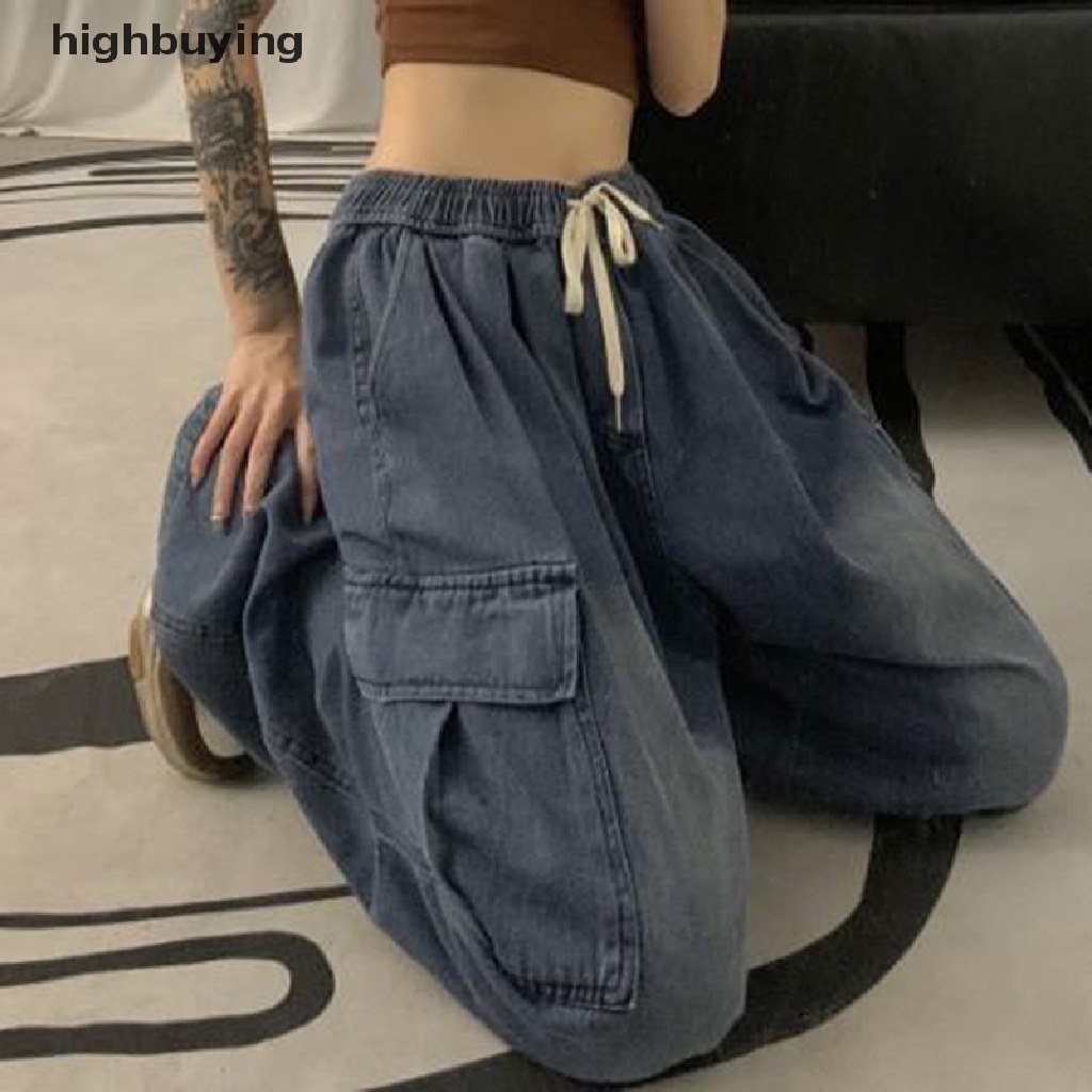 Quần Jean Dài Ống Rộng Phối Túi Lớn Phong Cách Hip Hop Đường Phố Cá Tính