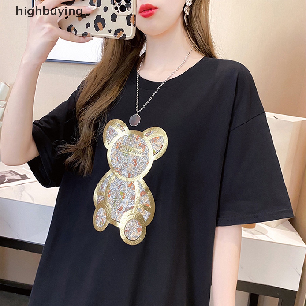 Áo Thun Tay Ngắn Cổ Tròn In Hình Gấu Hoạt Hình Dành Cho Nữ