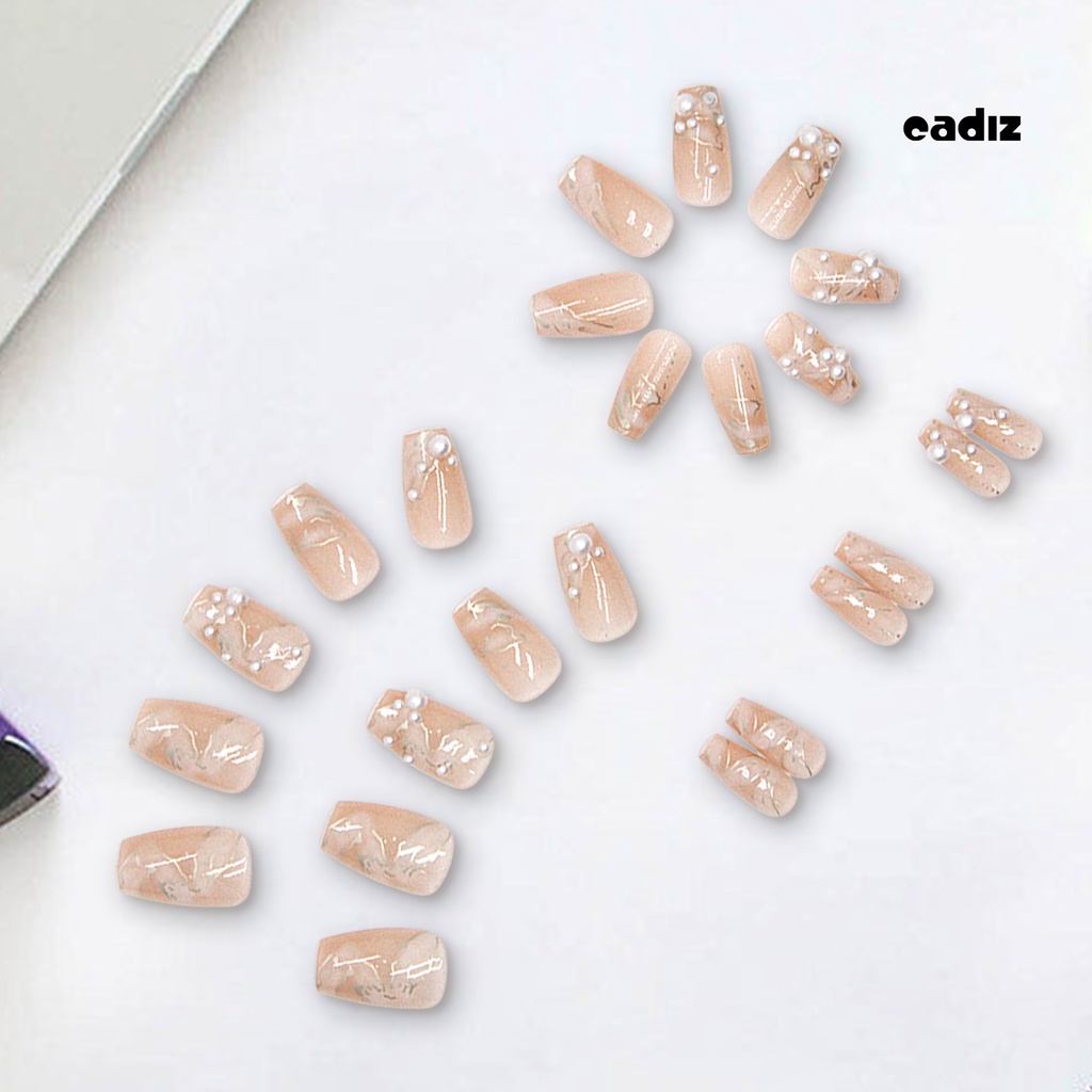 Bộ 24 Móng Tay Giả Trong Suốt Dạng Nhấn Đính Ngọc Trai Có Keo Độ Bóng Cao Cho Salon DIY