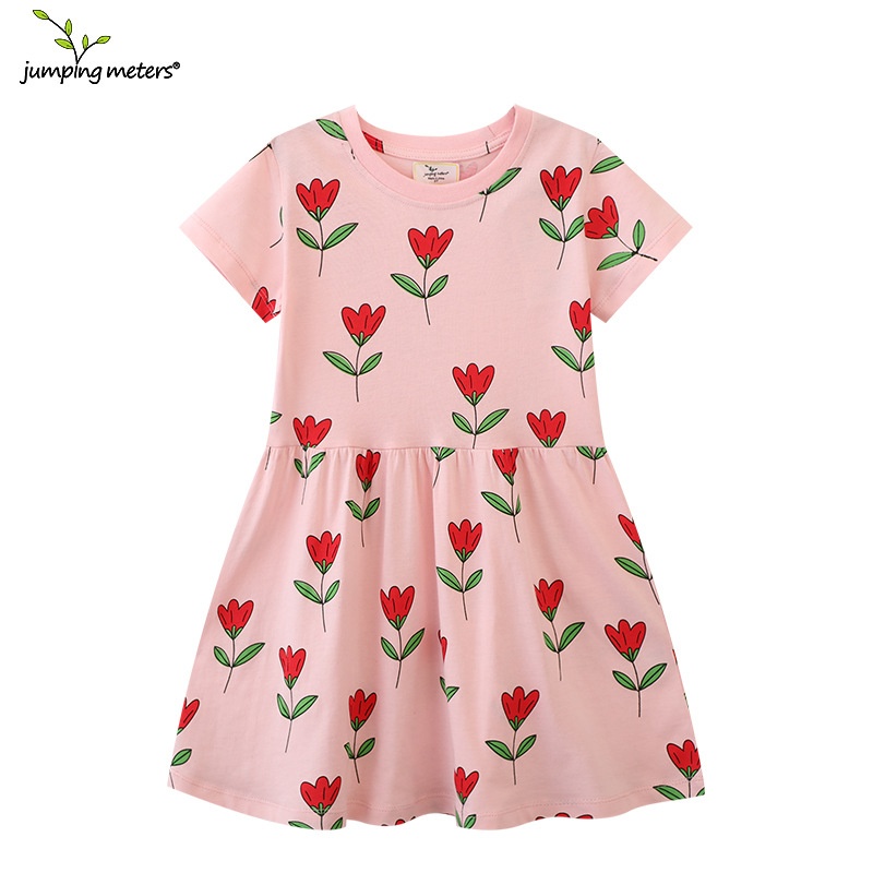 Váy cotton bé gái in hình hoa ngộ nghĩnh màu hồng VTT9 Jumping Meters cao cấp